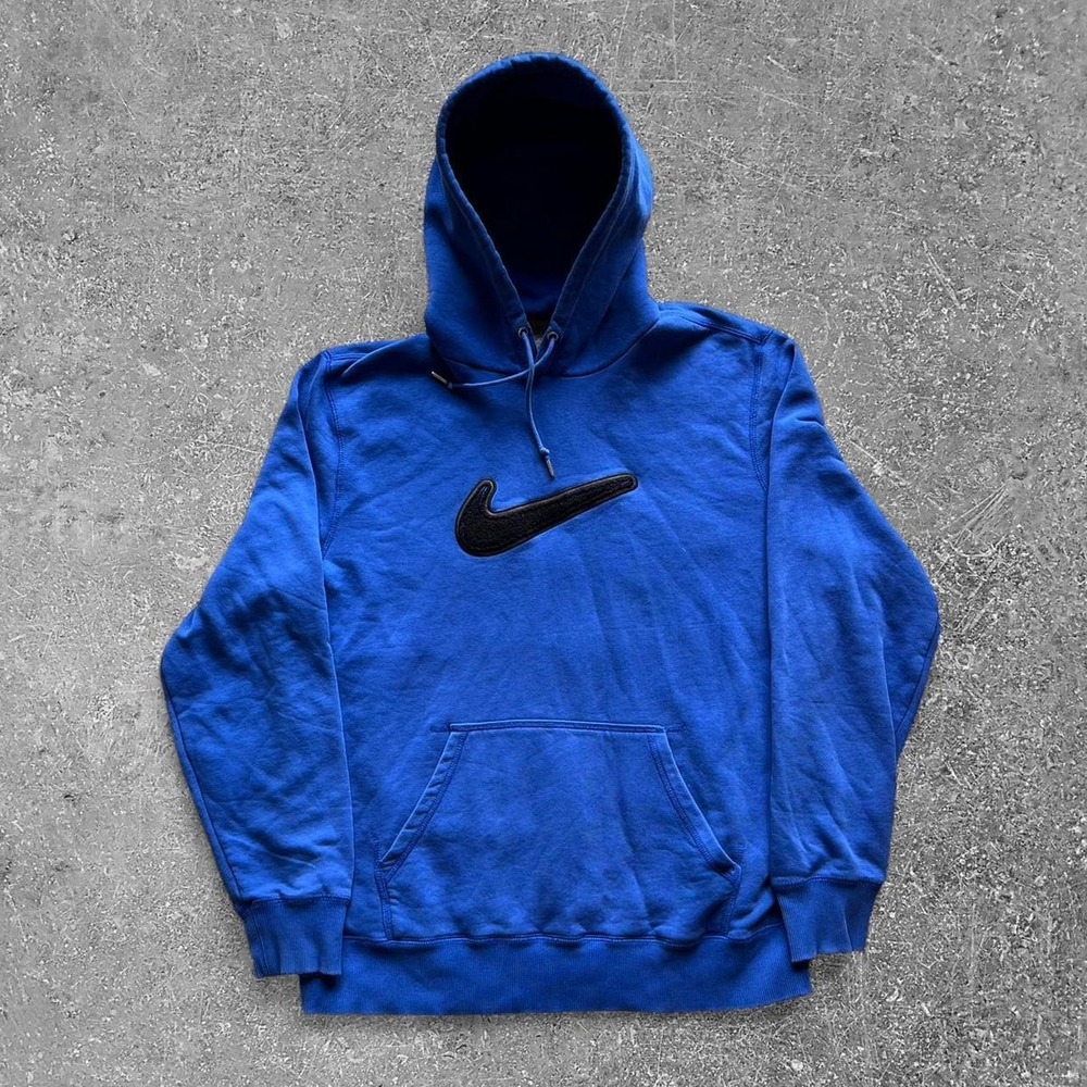 Nike Vintage Blue Hoodie Mens XL Oversized Pullover Black Swoosh Skater Y2K